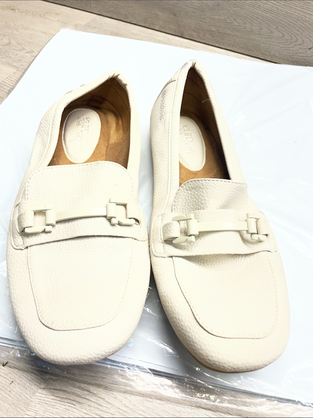 Women’s Cream Leather Slip-On Loafers with Bit Detail #1021
